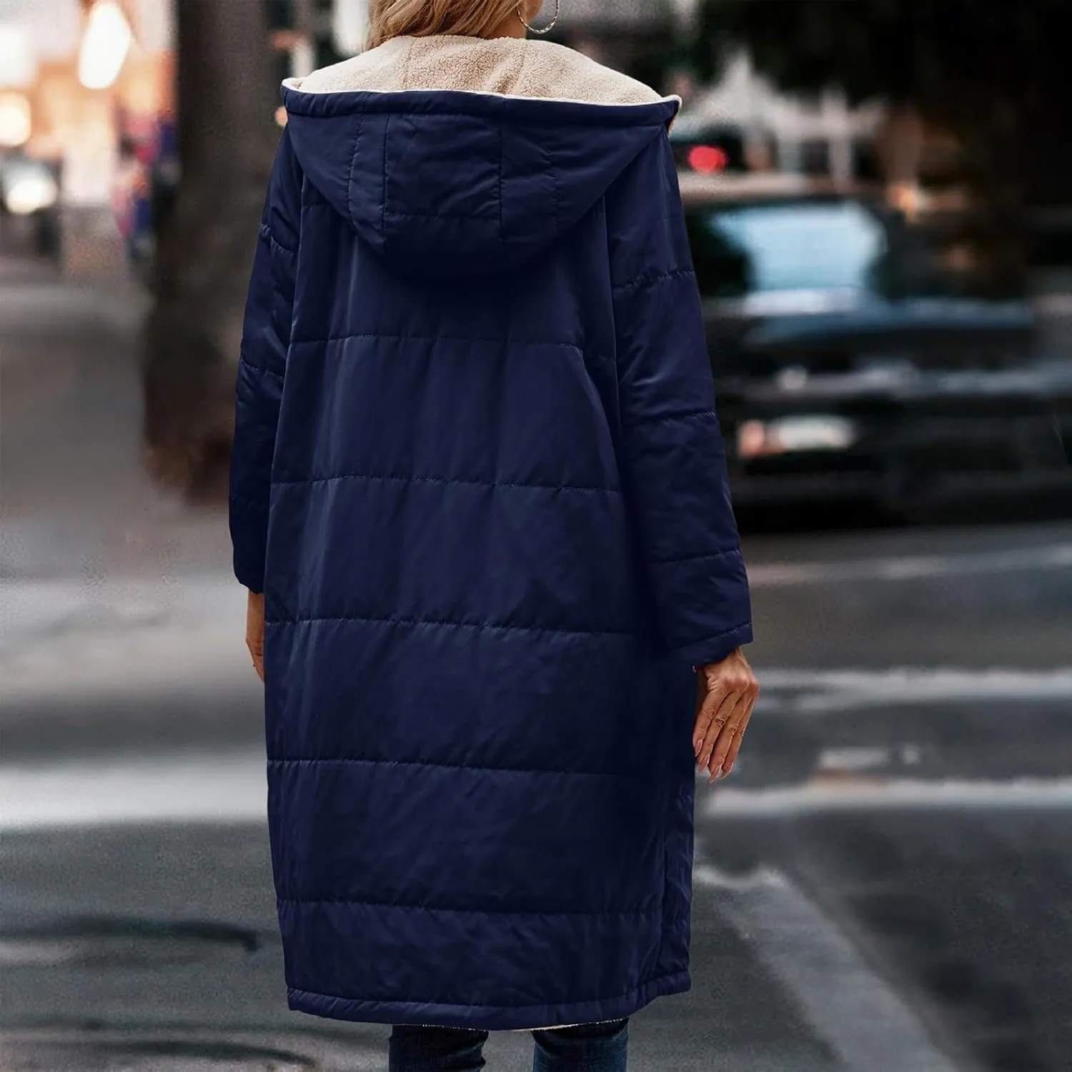 XUNRYAN Womens Winter Warm Down Coats Sherpa Fleece Puffer Jackets Quilted Lightweight Faux-Fur Coat Anorak Parka Outwear