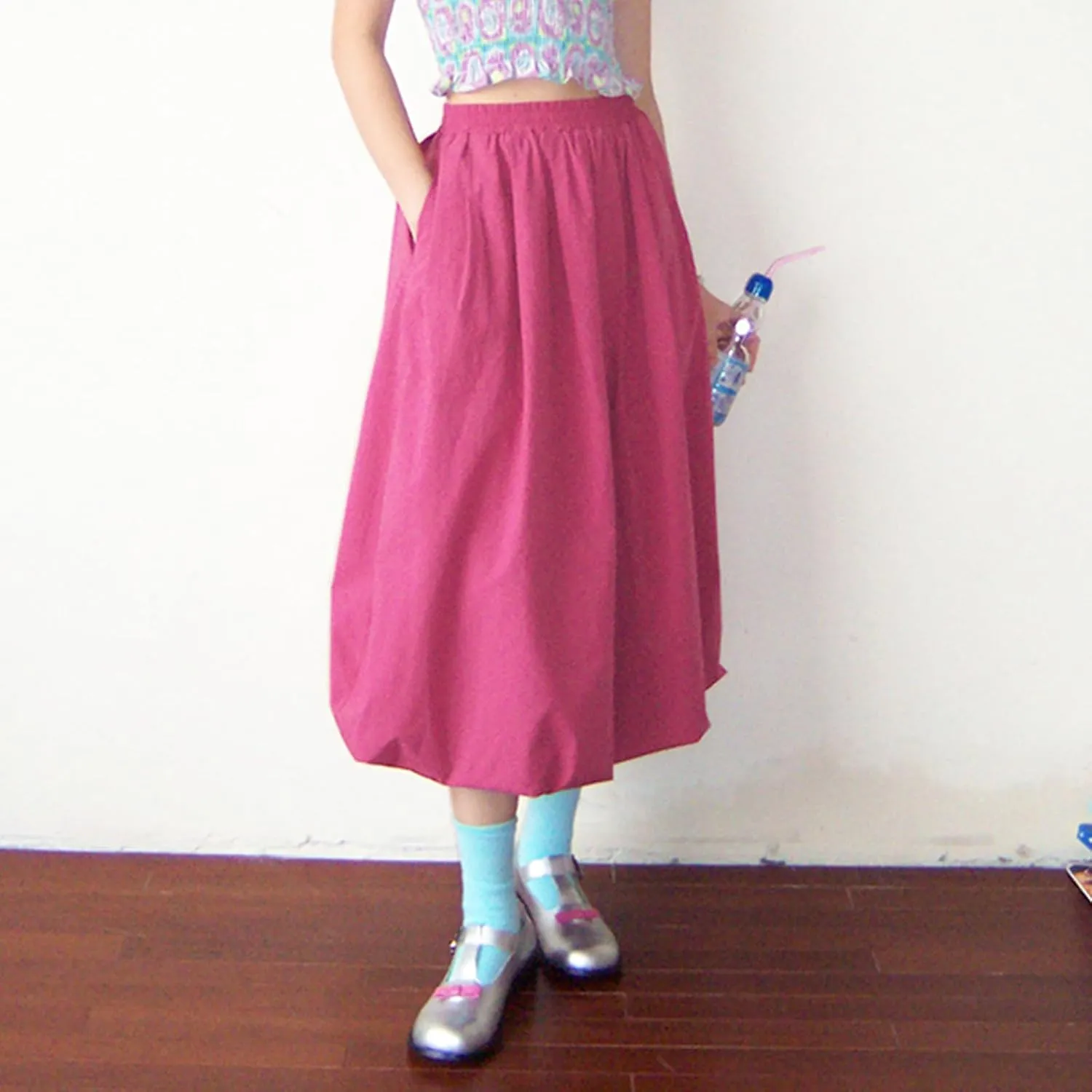 Y2k Bubble Midi Skirts for Women A Line Elastic Waistband Maxi Balloon Skirt Causal Party Long Pleated Dress