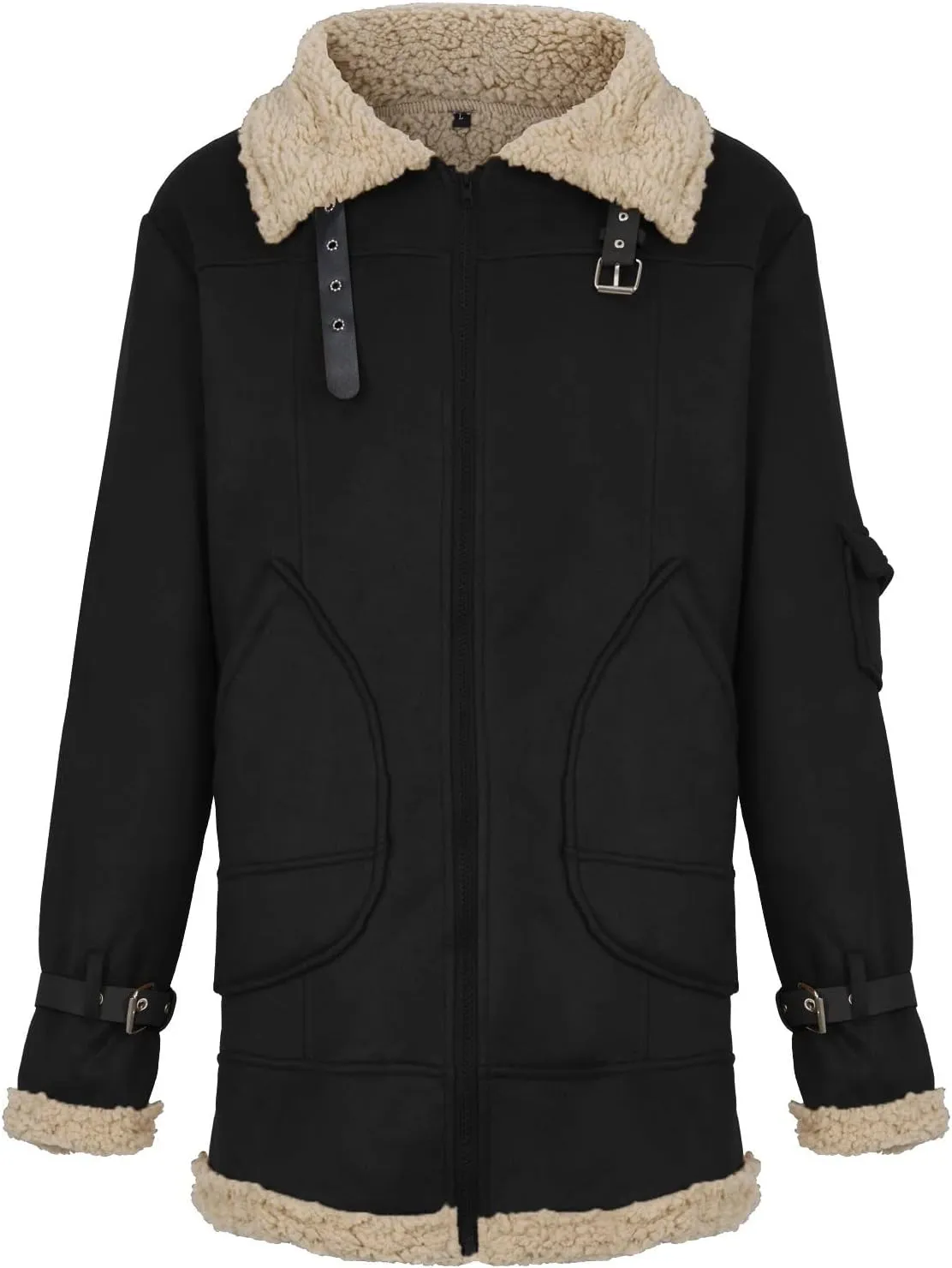 Ymosrh Men's Leather Coats Faux Sherpa Lined Bomber Jacket Winter Warm Turn-Down Collar Coats Jacket, M-5XL