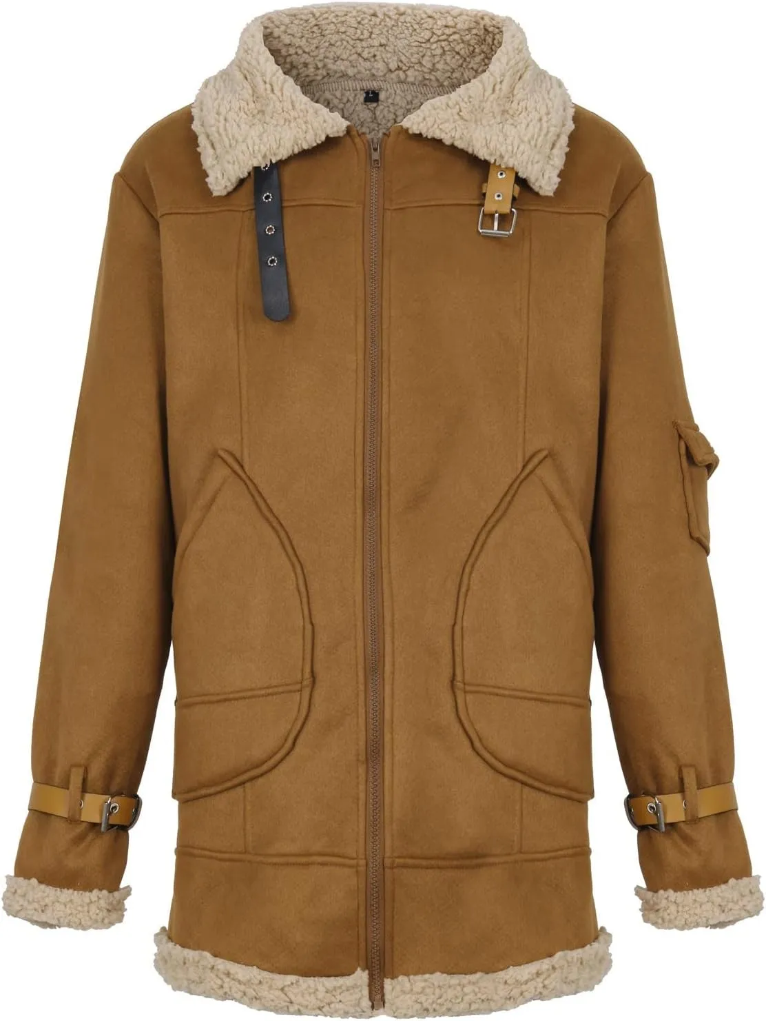 Ymosrh Men's Leather Jacket Faux Sherpa Lined Bomber Jacket Winter Warm Turn-Down Collar Coats Jackets, M-5XL