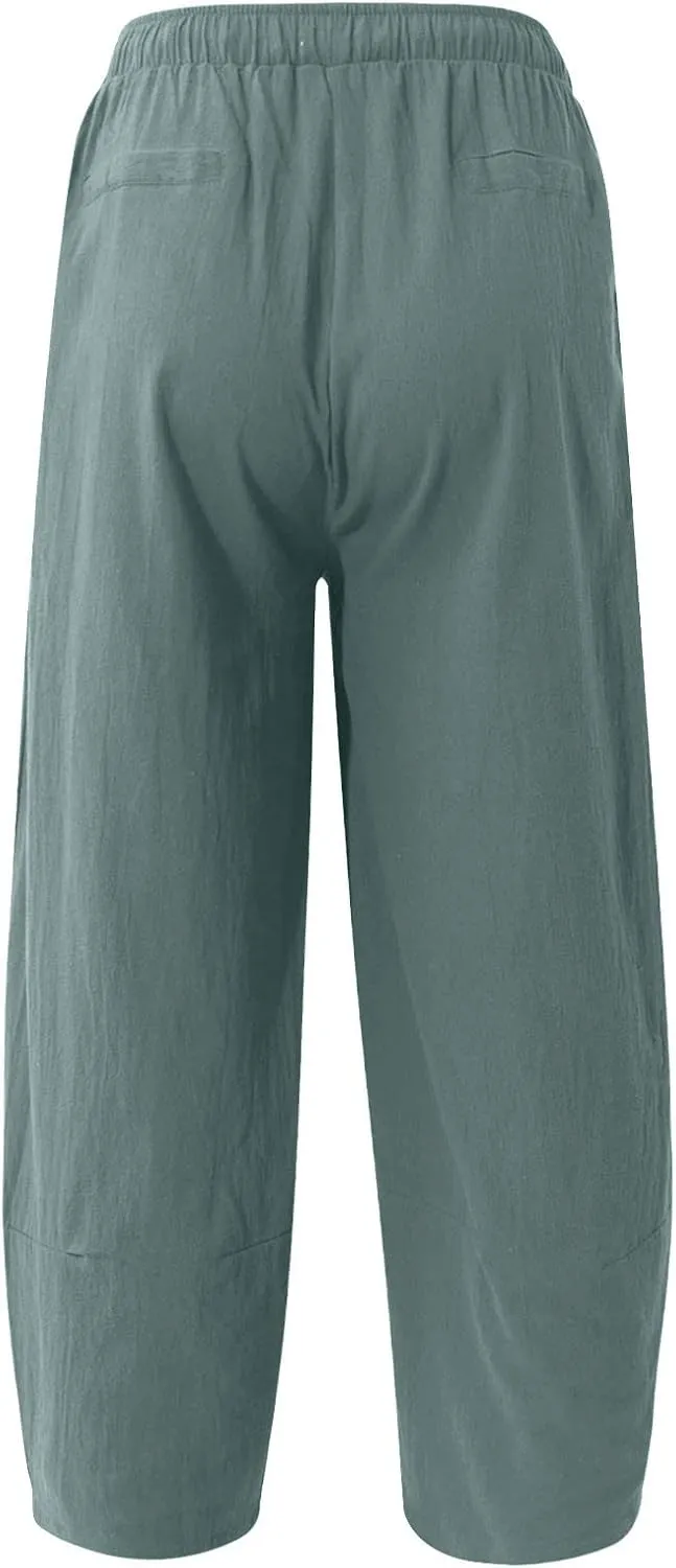 Ymosrh Thick Winter Pants for Men Linen Harem Pants Cotton Casual Trousers Wide Leg Pants Lightweight Big and Tall