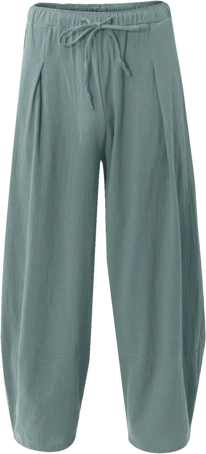 Ymosrh Thick Winter Pants for Men Linen Harem Pants Cotton Casual Trousers Wide Leg Pants Lightweight Big and Tall