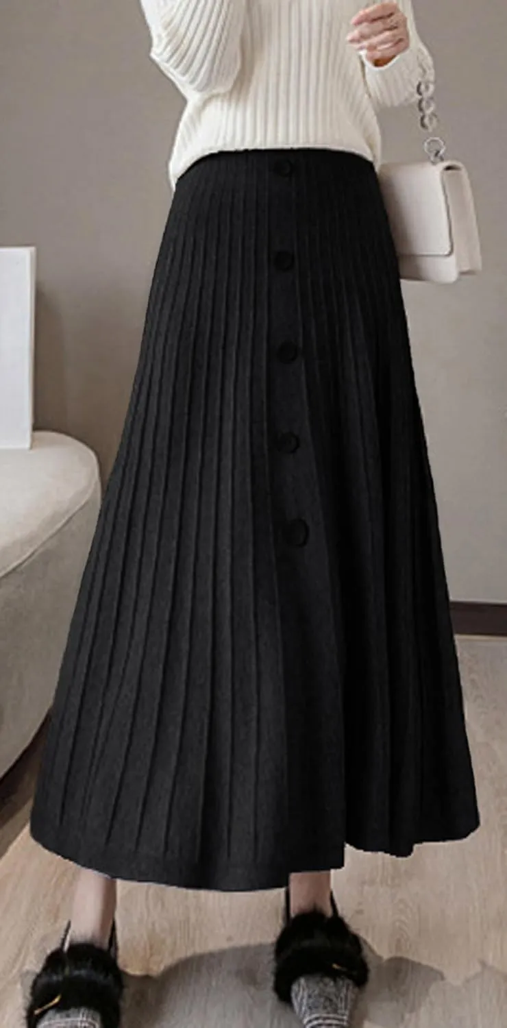 Youhan Women's High Waist A-Line Pleated Knitted Skirt