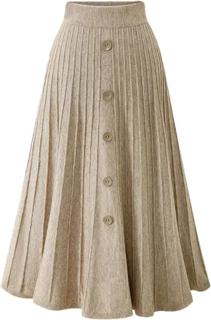 Youhan Women's High Waist A-Line Pleated Knitted Skirt