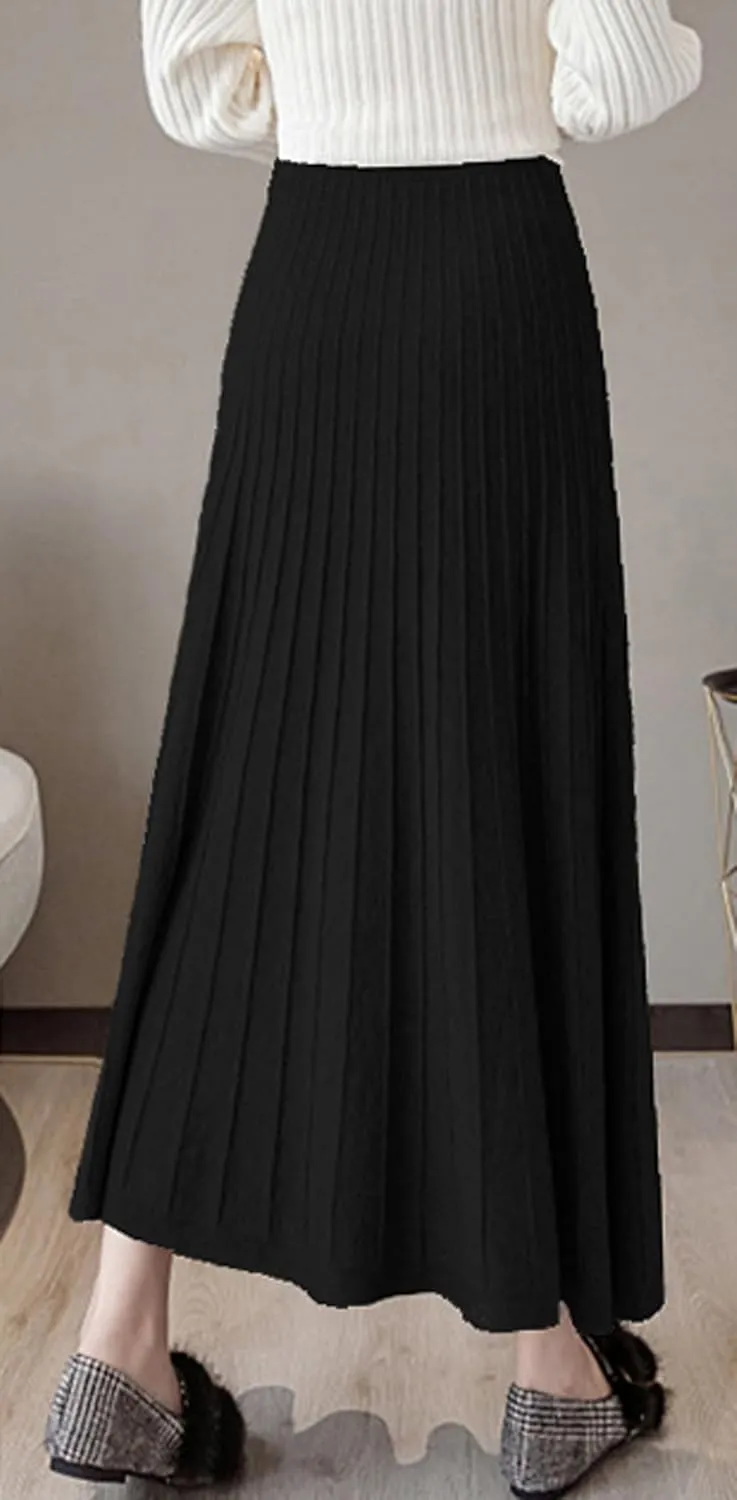 Youhan Women's High Waist A-Line Pleated Knitted Skirt