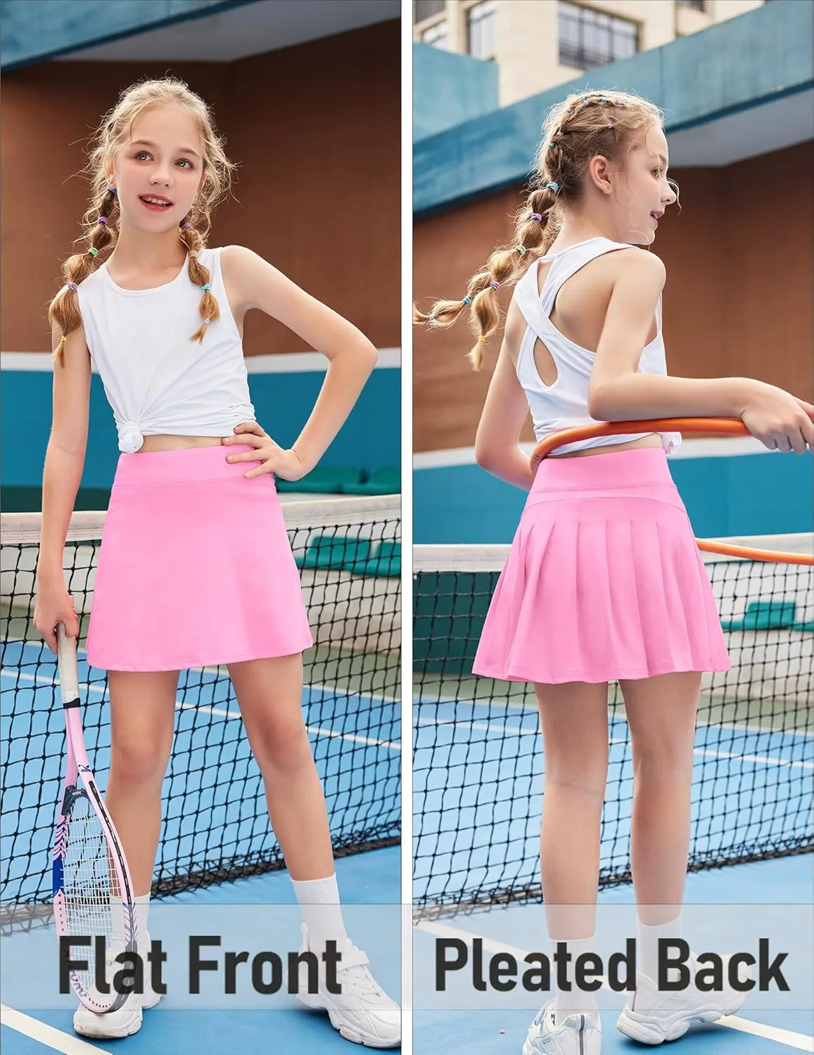 Zaclotre Girls Tennis Skirt with Shorts Pleated Back Kids Golf Skort Workout Running Sports Athletic Skirt with Pockets