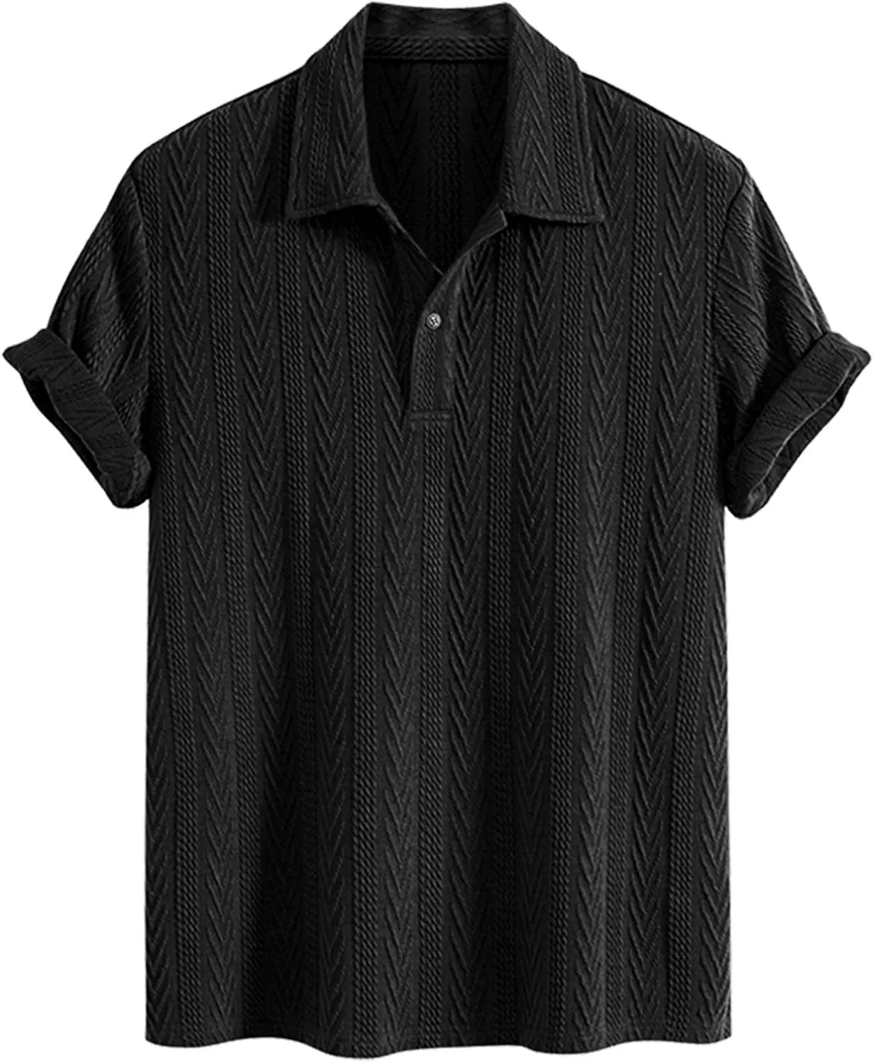 ZAFUL Men's Polo Shirts Textured Short Sleeve Golf Shirt Openwork Casual Cuban Geometric Jacquard T-Shirt