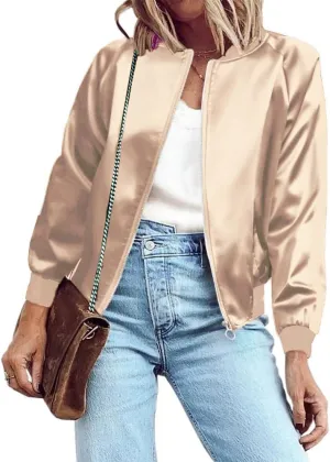 Zeagoo Women's Bomber Jacket Lightweight Zip Up Jacket Casual Striped Jacket Coat Outerwear Windbreaker with Pockets