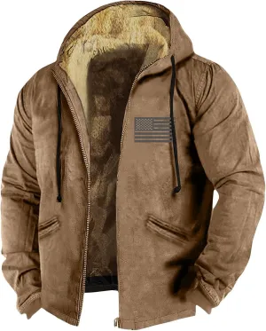 ZEFOTIM Fleece Lined Jacket Men Oversized Tall and Big Work Winter Coat Men with Hood Plus Size Plain Casual Hoodie