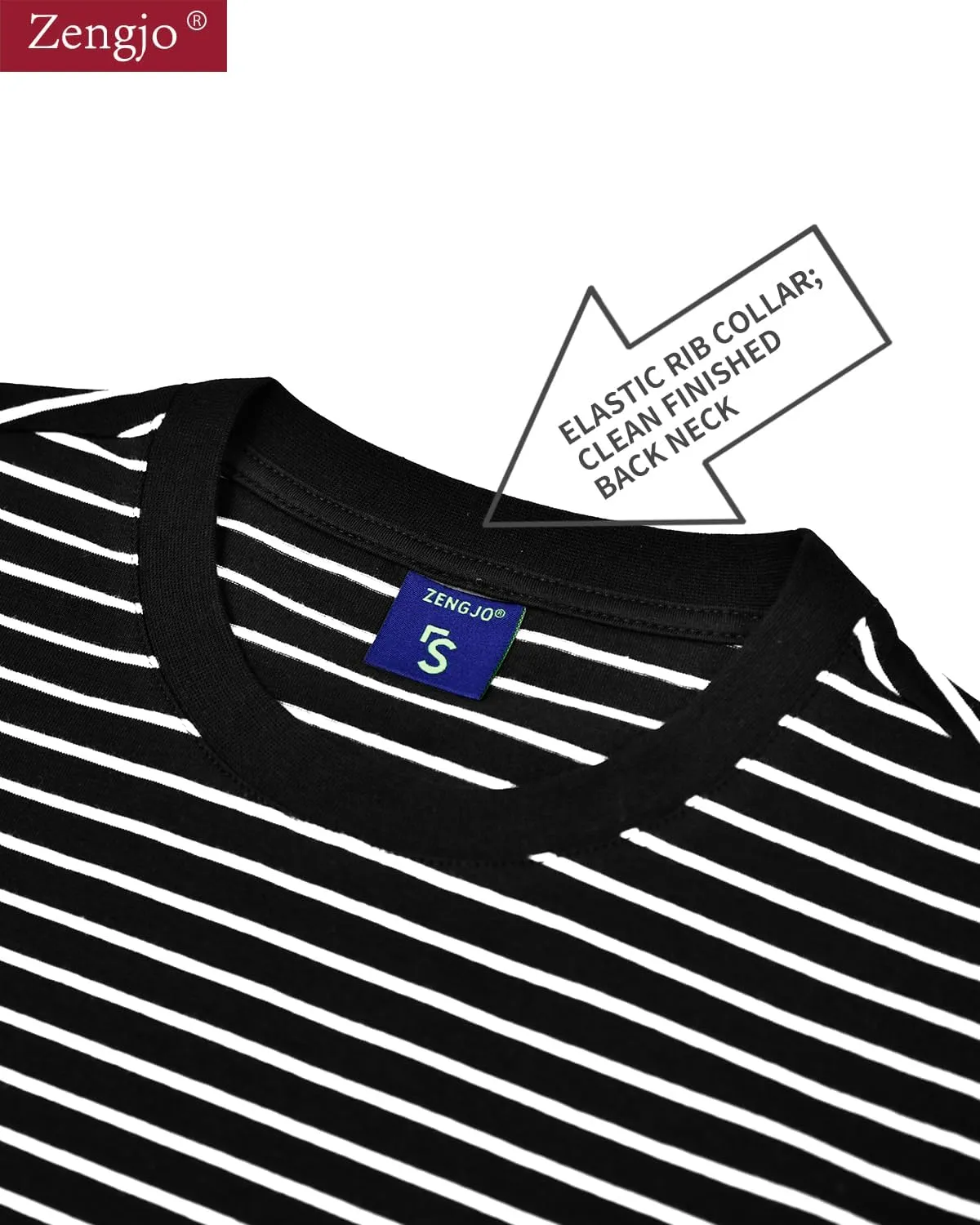 Zengjo Men's Casual Cotton Spandex Striped Crewneck Long-Sleeve T-Shirt Basic Pullover Stripe tee Shirt