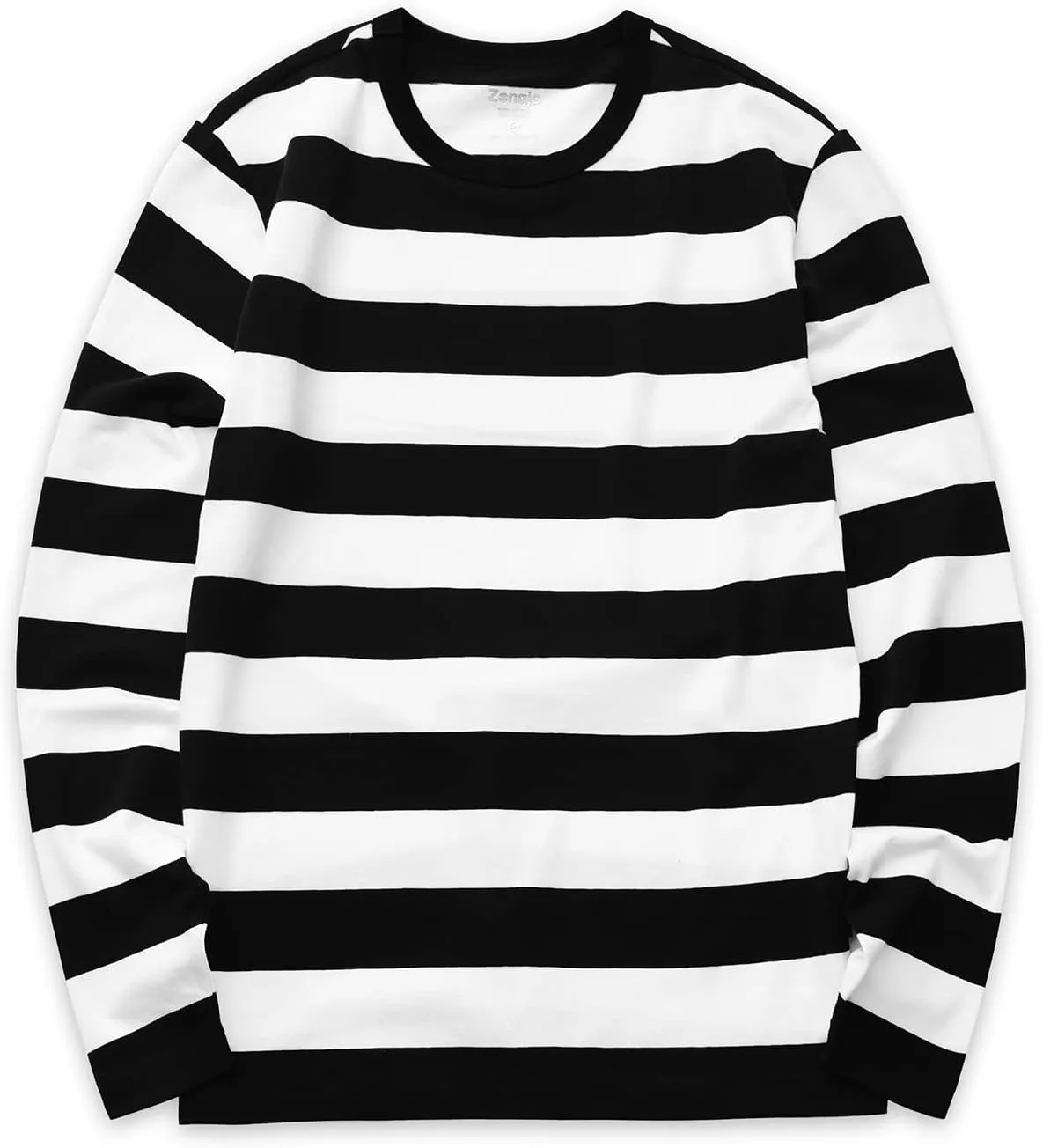Zengjo Mens Striped T Shirt Short/Long Sleeve Crewneck Tee