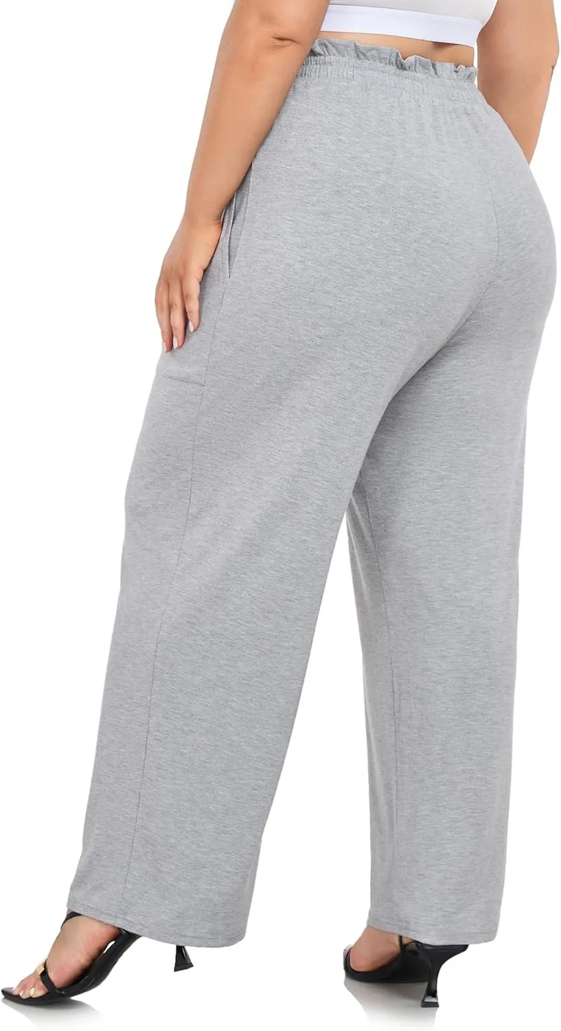 ZERDOCEAN Women's Plus Size Wide Leg Pants High Waisted Casual Lounge Yoga Pants with Drawstring Pockets