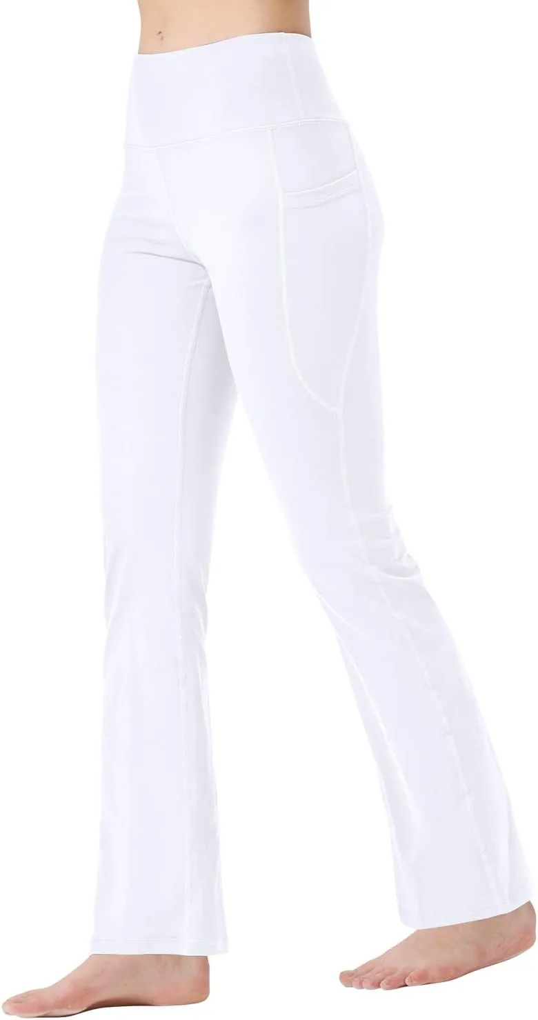 Zeronic Women's High Waist Bootcut Yoga Pants with Pockets Tummy Control Workout Running Pants Long Bootleg Flare Pants