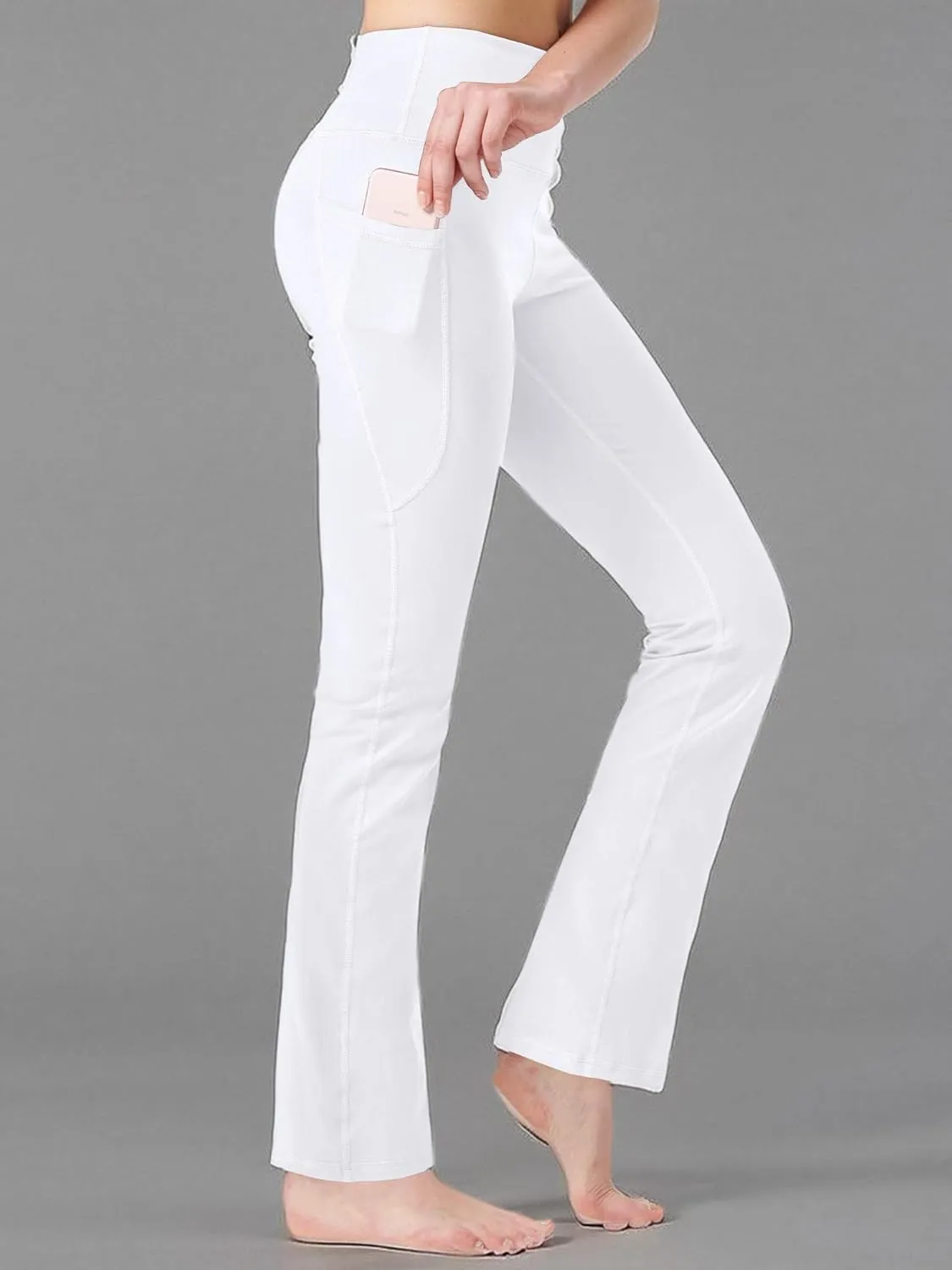 Zeronic Women's High Waist Bootcut Yoga Pants with Pockets Tummy Control Workout Running Pants Long Bootleg Flare Pants