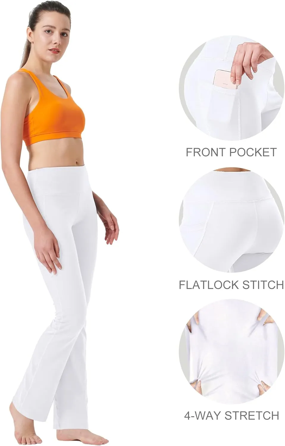Zeronic Women's High Waist Bootcut Yoga Pants with Pockets Tummy Control Workout Running Pants Long Bootleg Flare Pants