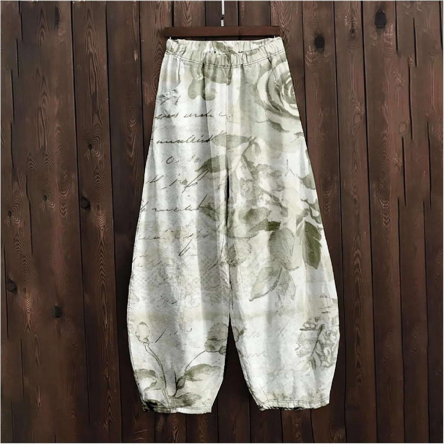 ZOCAVIA Cotton Linen Pants for Women Summer Causal Baggy Wide Leg Pants Waist Elastic Relax Fit Lantern Trouser with Pockets