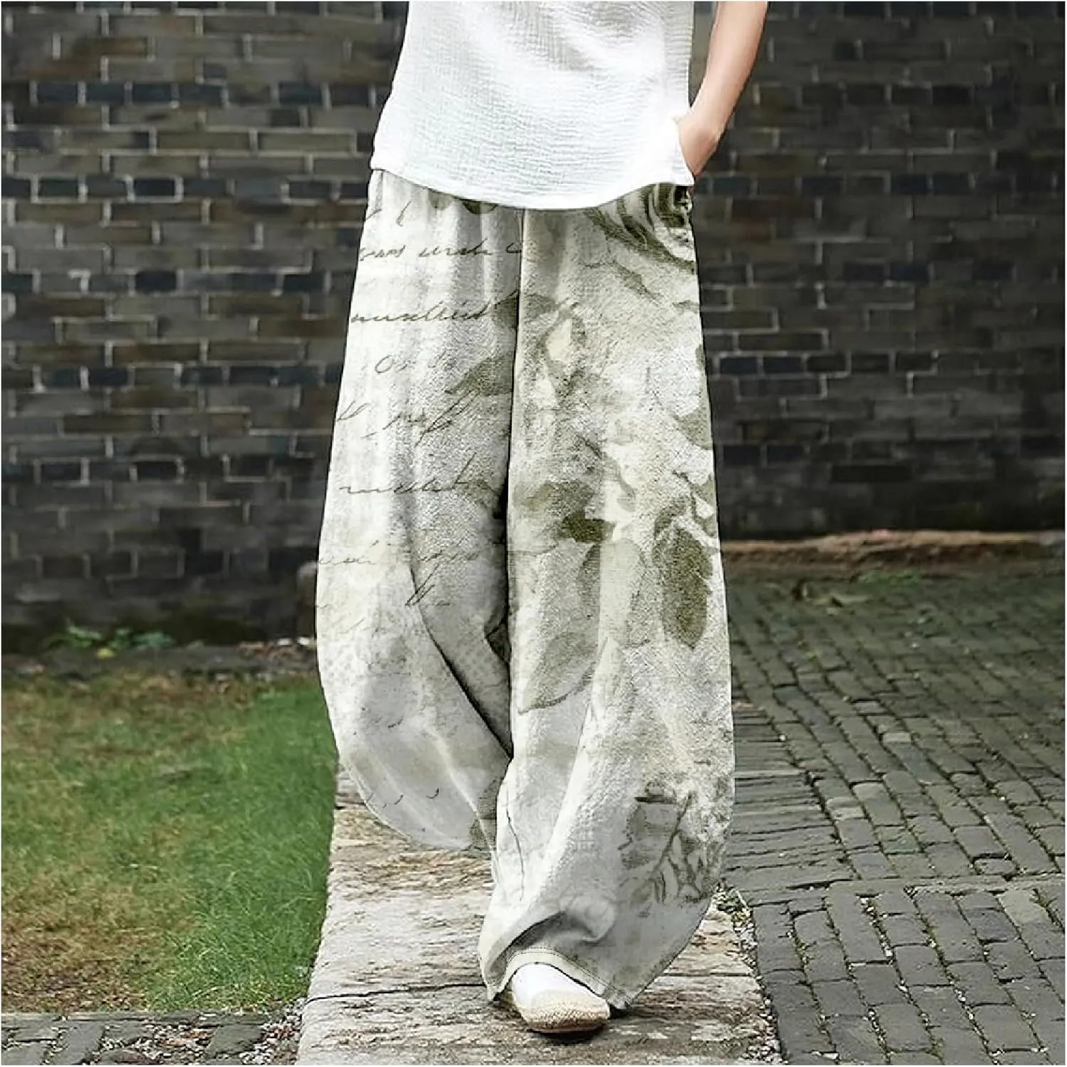 ZOCAVIA Cotton Linen Pants for Women Summer Causal Baggy Wide Leg Pants Waist Elastic Relax Fit Lantern Trouser with Pockets