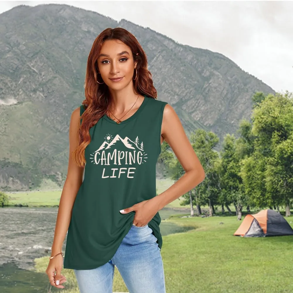 ZXCAHPT Tank Tops for Women Camping Life Graphic Tank Top Outdoor Hiking Sleeveless Tee Summer Mountain Loose Fit Vest Tees