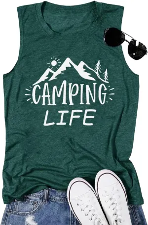 ZXCAHPT Tank Tops for Women Camping Life Graphic Tank Top Outdoor Hiking Sleeveless Tee Summer Mountain Loose Fit Vest Tees